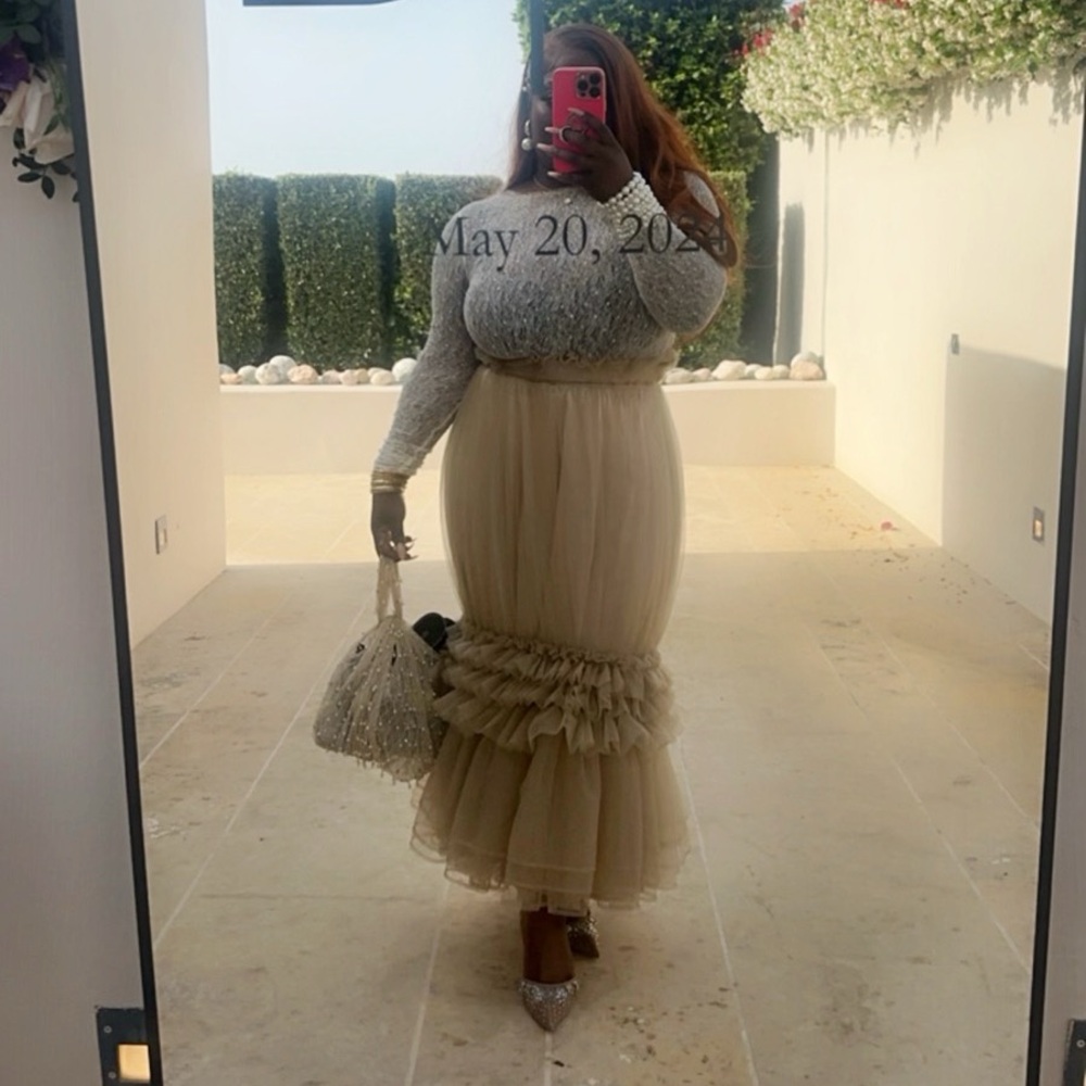 Elegant Sheer Tulle Skirt in Tan